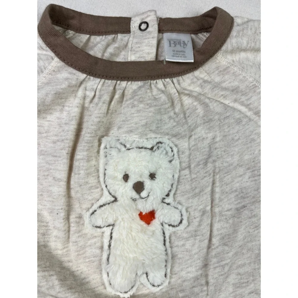 Nordstrom Baby 12M Bear Applique Top and Striped Leggings Set Red Oatmeal